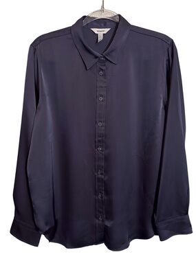 Spanx Size Large Gray Better Than Silk Button Up Top Satin Long Sleeve Shirt